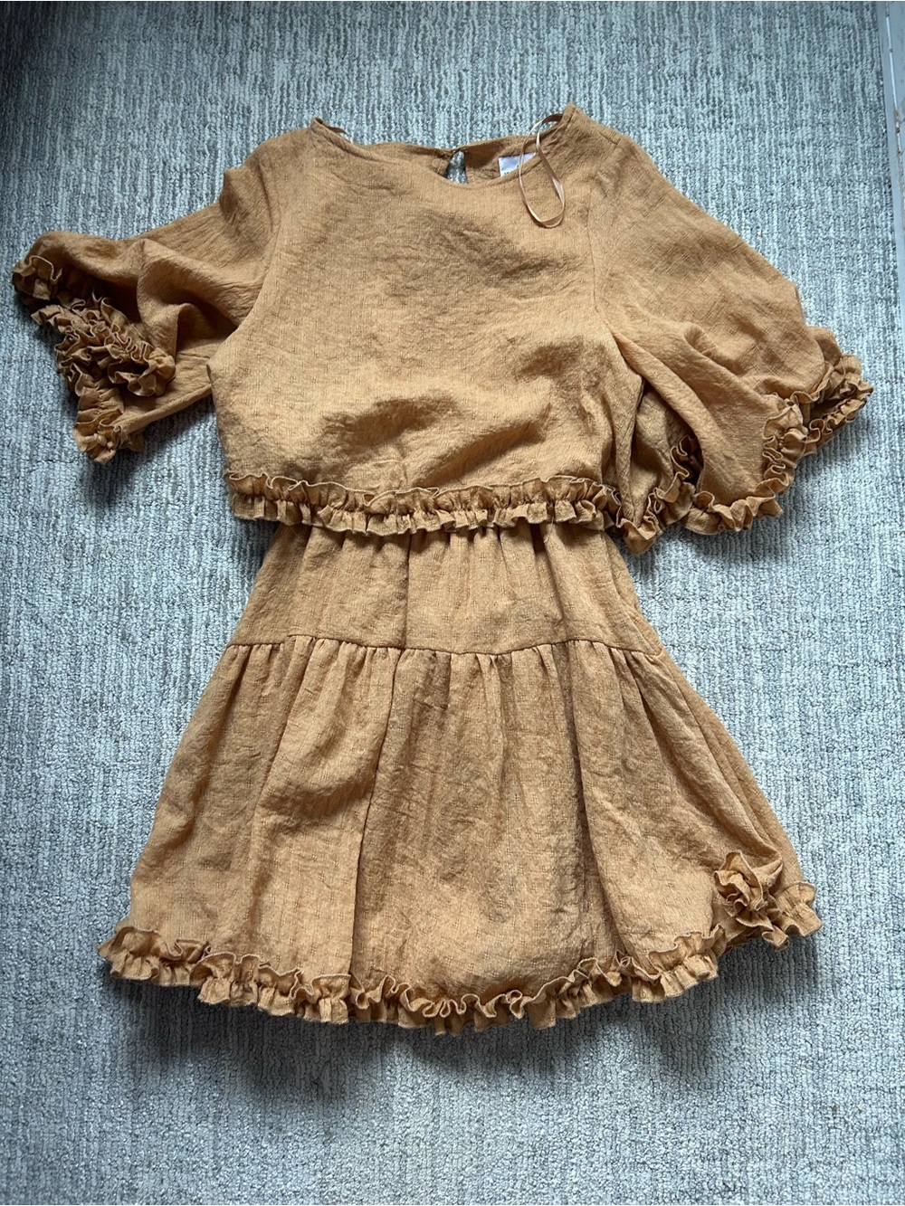 Ruffle-Hem Mini Dress in Mustard
